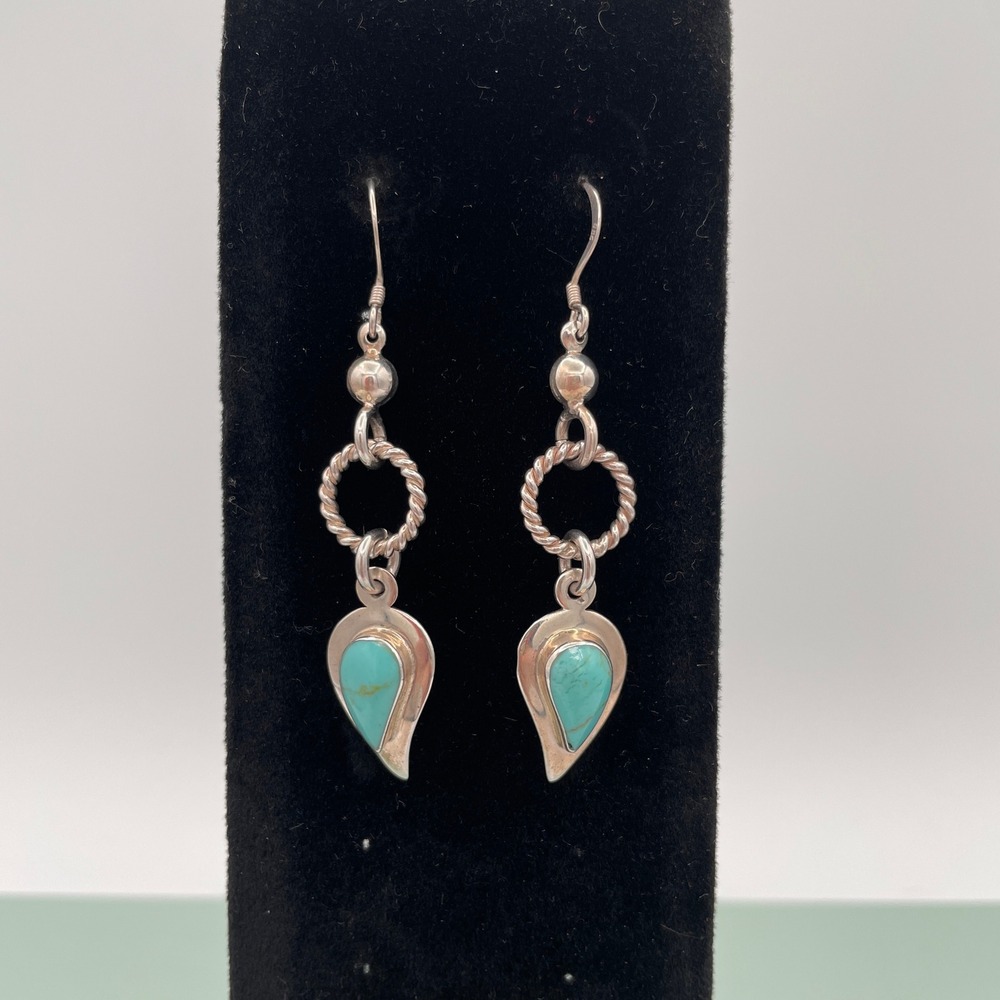 925 Sterling Silver Turquoise Women Drop Earrings Mexico Artisan